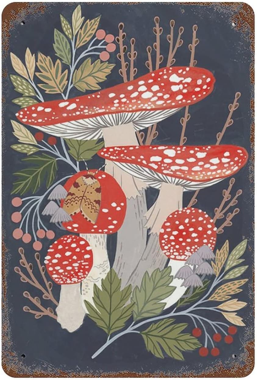 Home Bathroom Wall Art - Red And White Mushroom Fun Vintage