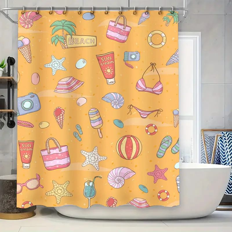 Home Bathroom Design Ideas - Beach Summer Theme Shower Curtain, Cute