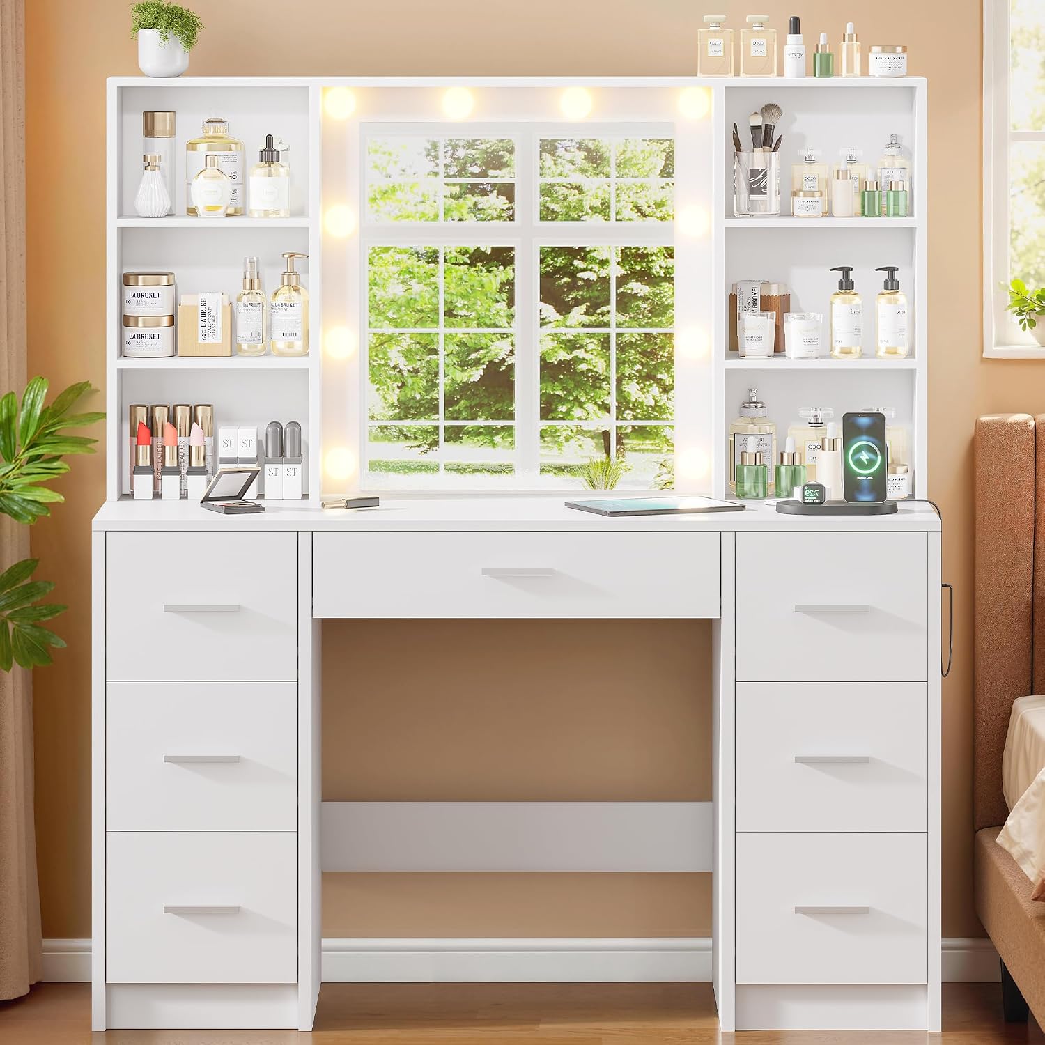 Home Outlet Bathroom Vanity - Large Vanity Desk with LED Mirror
