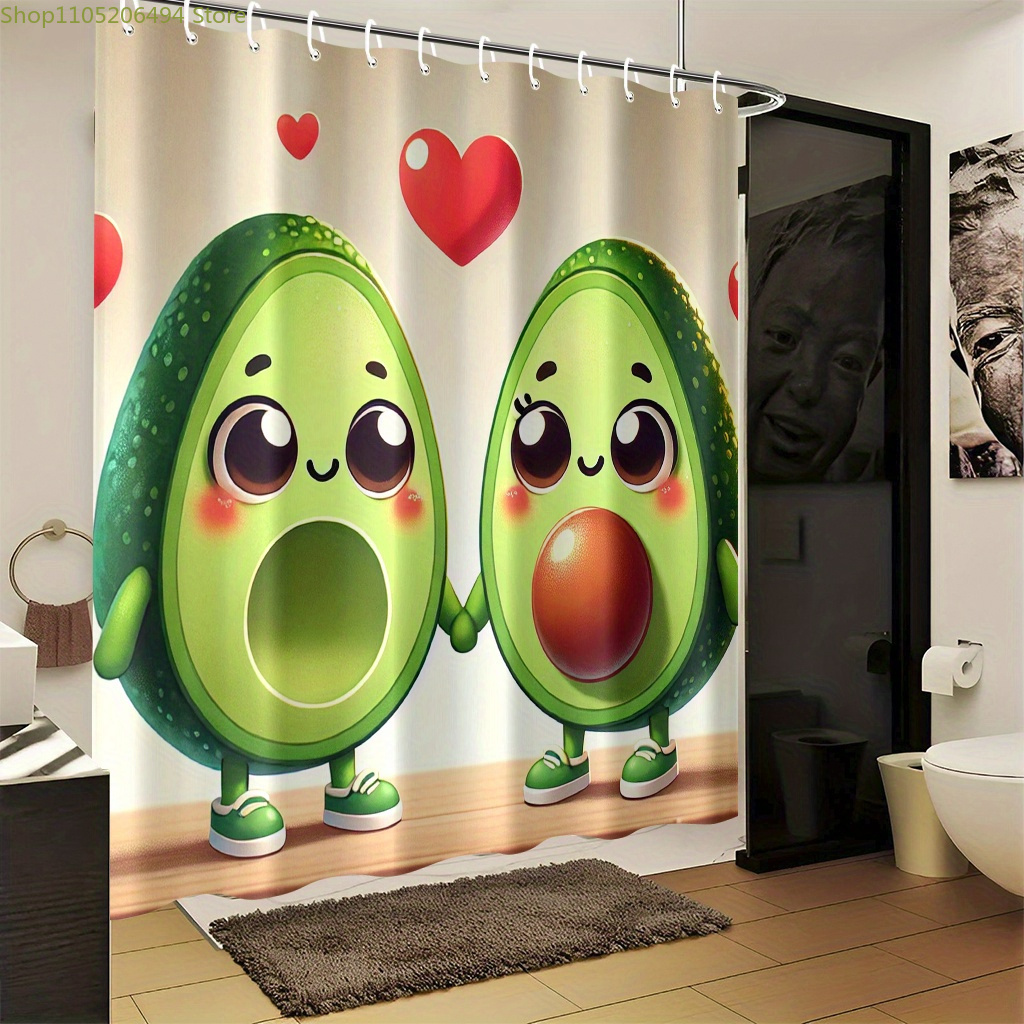 Home Bathroom Design Ideas - Cute Avocado Couple Shower Curtain, Kawaii