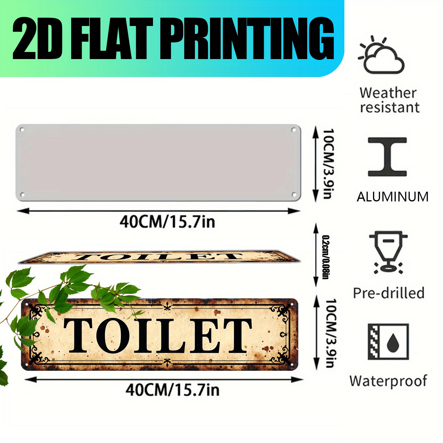 2D Flat, Vintage Aluminum Wall - огляд і ціна Home Bathroom Wall Art