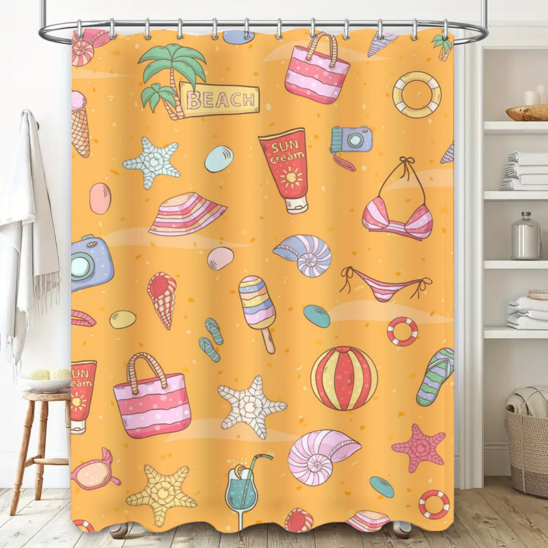 Beach Summer Theme Shower Curt - огляд і ціна Home Bathroom Design Ideas