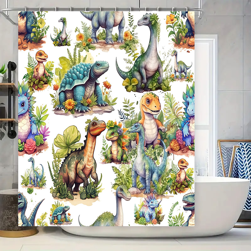 Colorful Dinosaur Shower Curta - огляд і ціна Home Bathroom Design Ideas