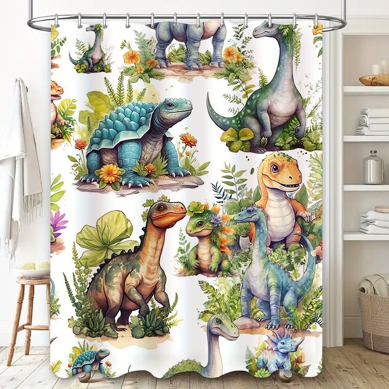 Colorful Dinosaur Shower Curta - огляд і ціна Home Bathroom Design Ideas