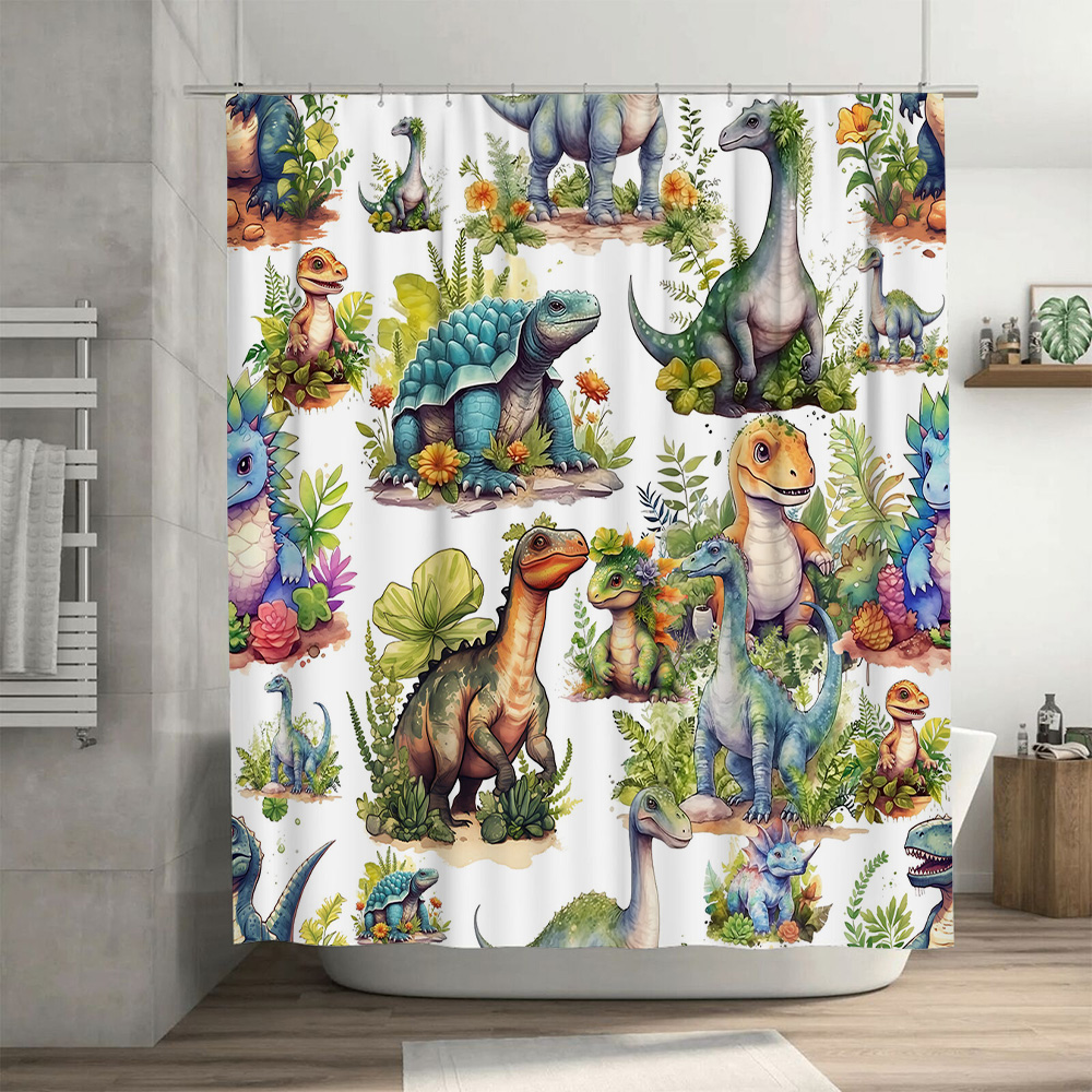 Colorful Dinosaur Shower Curta - огляд і ціна Home Bathroom Design Ideas