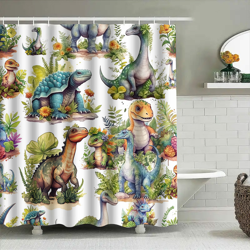 Colorful Dinosaur Shower Curta - огляд і ціна Home Bathroom Design Ideas