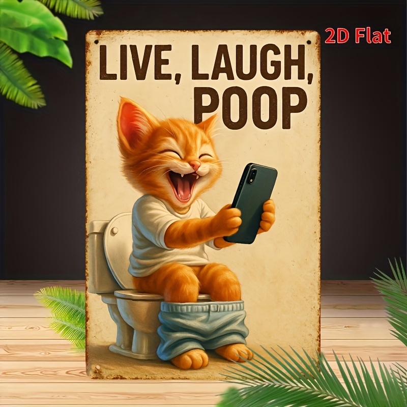 Funny Cat on Toilet Metal Wall - огляд і ціна Home Bathroom Wall Art